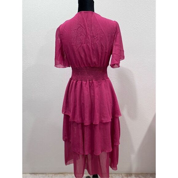 Ruffle Sleeve Wrap V Neck Midi Dresses for Women Causal Summer Smocked Waist Tie - Picture 7 of 10